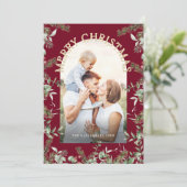 Kerst groen bladeren goud glitter foto feestdagenkaart (Staand voorkant)