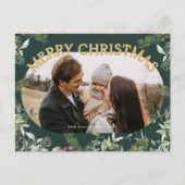 Kerst groen bladeren goud glitter foto feestdagenkaart (Voorkant)