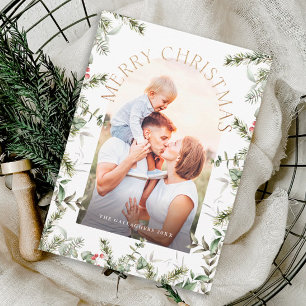 Kerst groen bladeren goud glitter foto feestdagenkaart