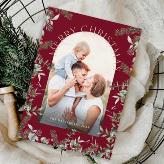 Kerst groen bladeren goud glitter foto feestdagenkaart