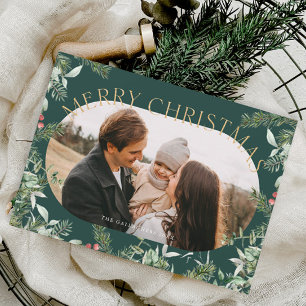 Kerst groen bladeren goud glitter foto feestdagenkaart