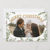 Kerst groen bladeren goud glitter foto feestdagenkaart (Voorkant)