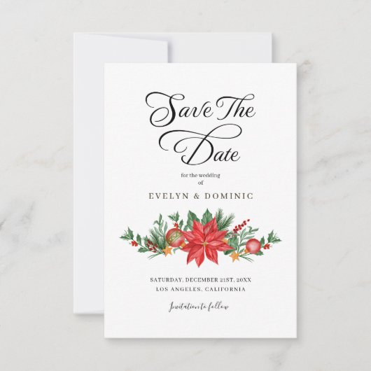 Kerst Groen Bloemen Elegante bruiloft Save The Date (Voorkant)