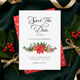 Kerst Groen Bloemen Elegante bruiloft Save The Date