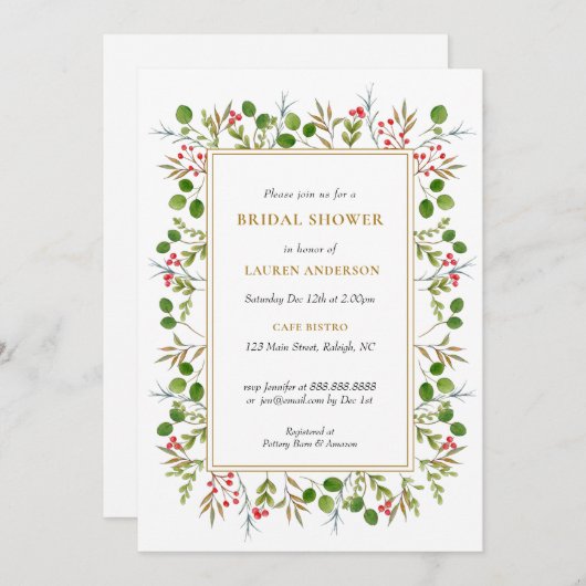 Kerst Groen Bruids douche uitnodiging (Voorkant / Achterkant)