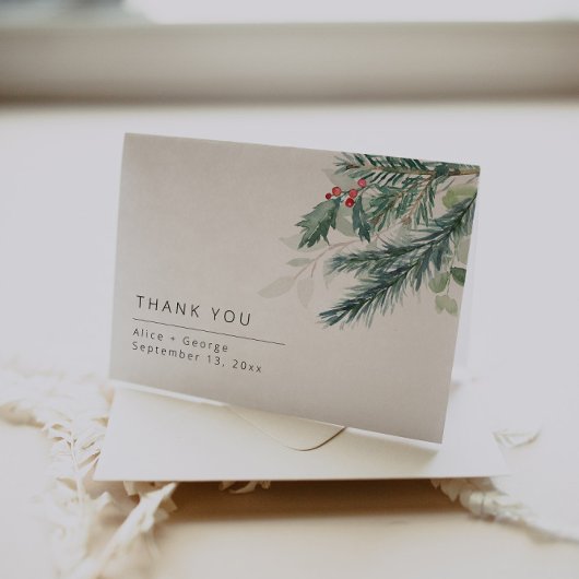 Kerst groen bruiloft dank u kaart