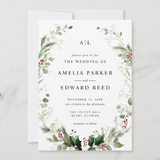 Kerst groen bruiloft kaart (Voorkant)