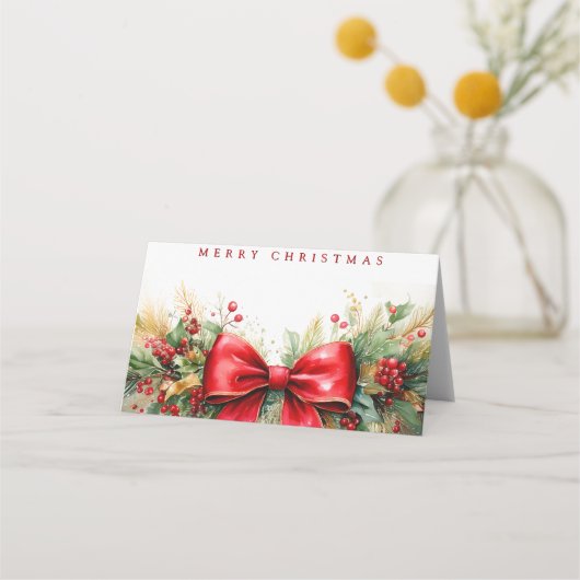 Kerst groen en boog gewoonte plaatskaartje (Voorkant)