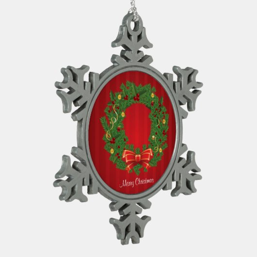 Kerst, groen en rood tin sneeuwvlok ornament (Links)