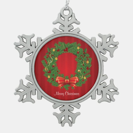 Kerst, groen en rood tin sneeuwvlok ornament (Voorkant)
