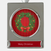 Kerst, groen en rood verzilverd banner ornament (Voorkant)