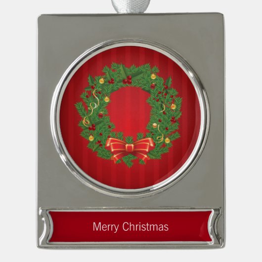 Kerst, groen en rood verzilverd banner ornament (Voorkant)