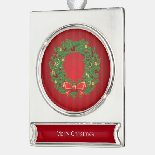 Kerst, groen en rood verzilverd banner ornament (Links)