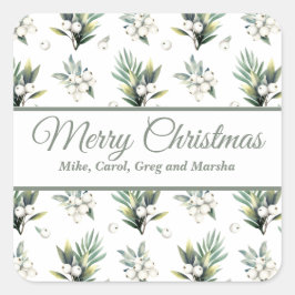 Kerst Groen en Wit Bloemen Custom Holiday Vierkante Sticker