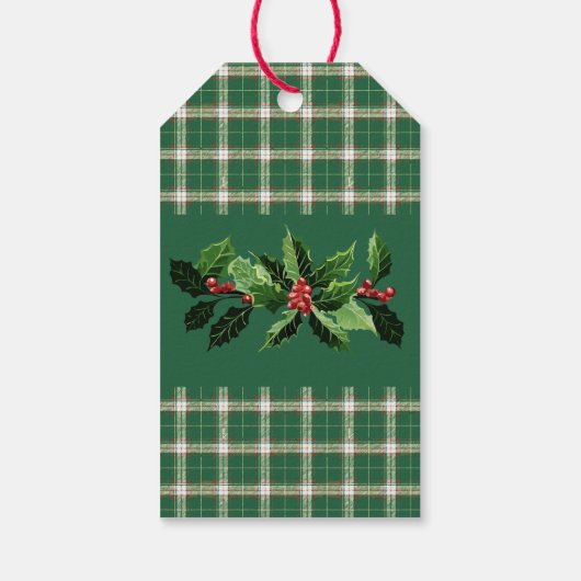 Kerst groen en wit plaid cadeaulabel (Achterkant)