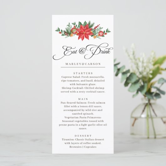 Kerst groen gebladerte elegante bruiloft menu (Staand voorkant)