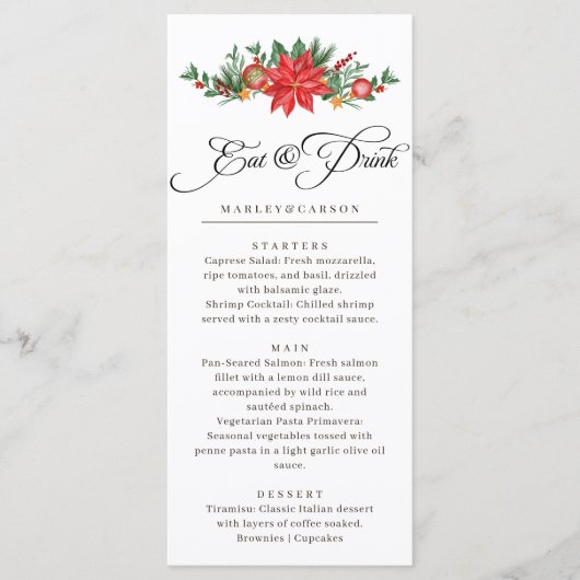 Kerst groen gebladerte elegante bruiloft menu (Voorkant)