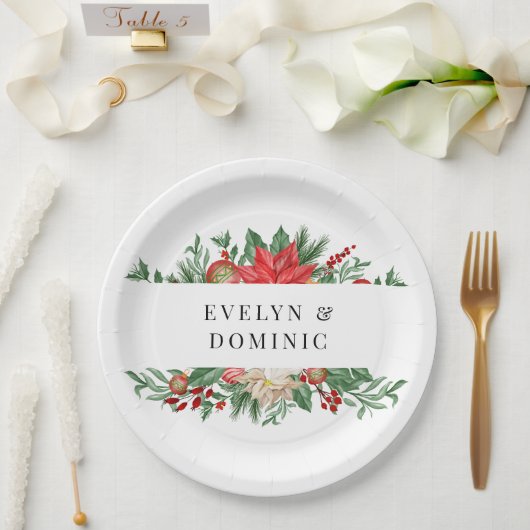 Kerst groen gebladerte vakantie bruiloft papieren bordje (Huwelijk)