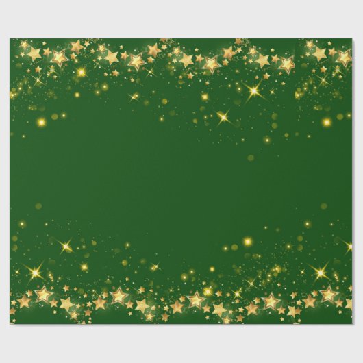 Kerst groen glanzend gouden sterren inpakpapier (Vlak)