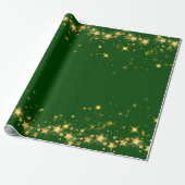 Kerst groen glanzend gouden sterren inpakpapier (Uitgerold)