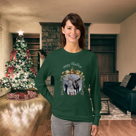 Kerst groen goud bauble familie foto t-shirt