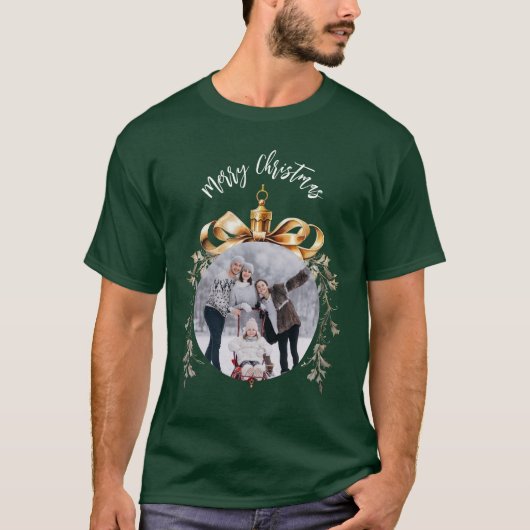 Kerst groen goud bauble familie foto t-shirt (Voorkant)