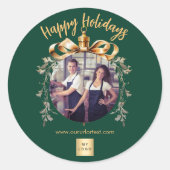 Kerst groen goud bauble team foto logo ronde sticker (Voorkant)