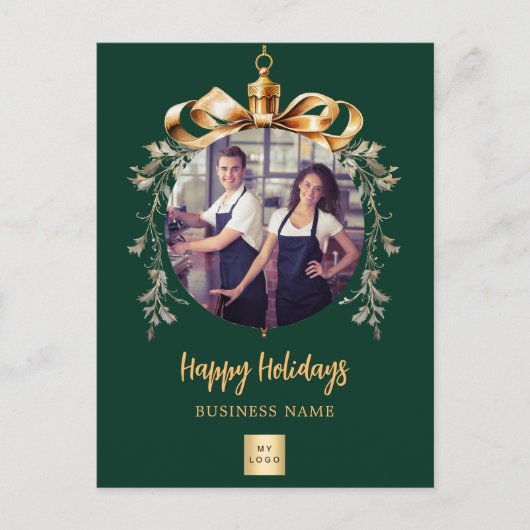Kerst groen goud bauble zakelijke foto logo feestdagenkaart (Voorkant)