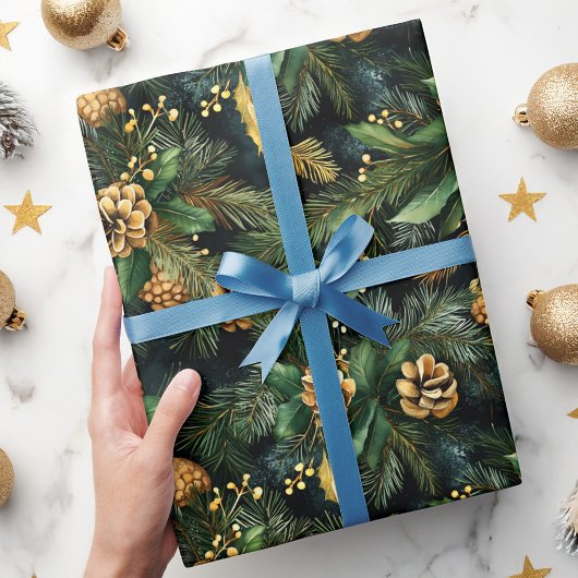 Kerst Groen Goud Moody Feestelijk Groen Cadeaupapier