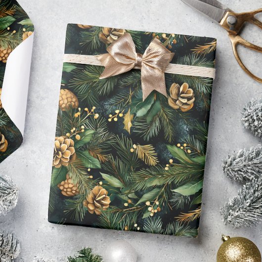 Kerst Groen Goud Moody Feestelijk Groen Cadeaupapier