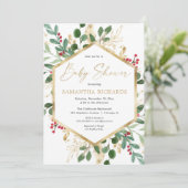 Kerst groen goud rood Hollies baby shower Kaart (Staand voorkant)