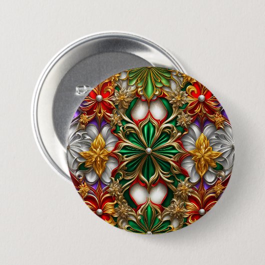 KERST ~ Groen Goud Witte Button ~ (Voorkant /achterkant)