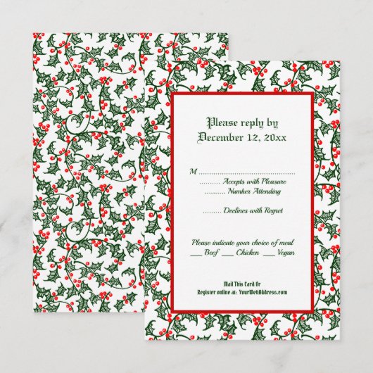Kerst Groen Hulst Feest Bewerkbare 3.5x 5" Reactie Kaart (Voorkant / Achterkant)