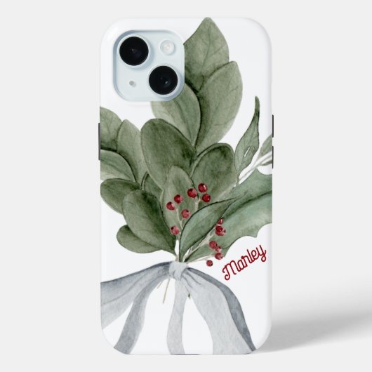 Kerst groen Mistletoe gepersonaliseerd script Case-Mate iPhone Case (Achterkant)