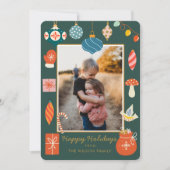 Kerst groen Ornament Schattigee familie foto Feestdagenkaart (Voorkant)