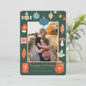 Kerst groen Ornament Schattigee familie foto Feestdagenkaart (Staand voorkant)