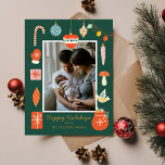 Kerst groen Ornament Schattigee familie foto Feestdagenkaart<br><div class="desc">Kerstmis kleurrijke familie foto vakantie</div>