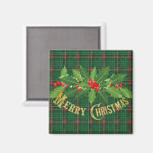 Kerst Groen Plaid met Krans Magneet (Voorkant / Achterkant)
