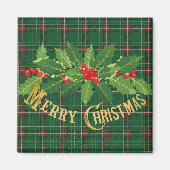 Kerst Groen Plaid met Krans Magneet (Voorkant)