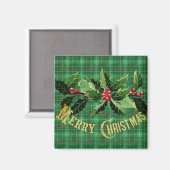 Kerst Groen Plaid met Krans Magneet (Voorkant / Achterkant)
