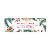 Kerst groen rood dennen mistletoe goud retour etiket (Voorkant)