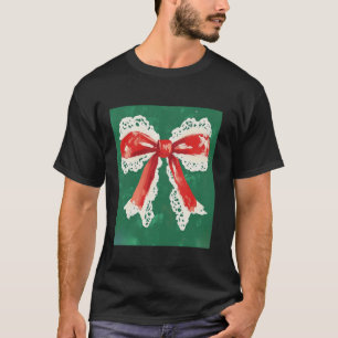 Kerst Groen Rood en Wit Coquette Boog Design T-shirt