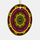 KERST ~ Groen Rood Geel Paarse 2024 Keramisch Ornament (Rechts)