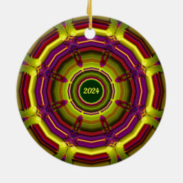 KERST ~ Groen Rood Geel Paarse 2024 Keramisch Ornament