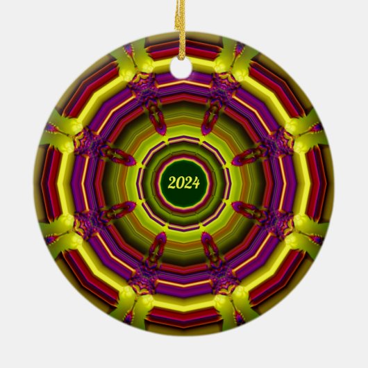 KERST ~ Groen Rood Geel Paarse 2024 Keramisch Ornament (Achterkant)