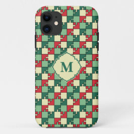 Kerst Groen Rood Geometrisch Puzzel Stuk Patroon Case-Mate iPhone Case