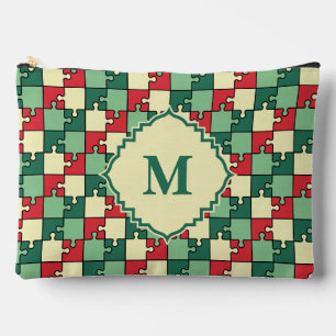 Kerst Groen Rood Geometrisch Puzzel Stuk Patroon Etui