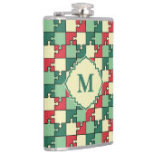 Kerst Groen Rood Geometrisch Puzzel Stuk Patroon Heupfles (Rechts)