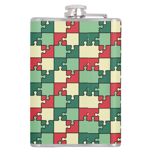 Kerst Groen Rood Geometrisch Puzzel Stuk Patroon Heupfles (Achterkant)