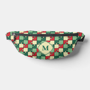 Kerst Groen Rood Geometrisch Puzzel Stuk Patroon Heuptasje